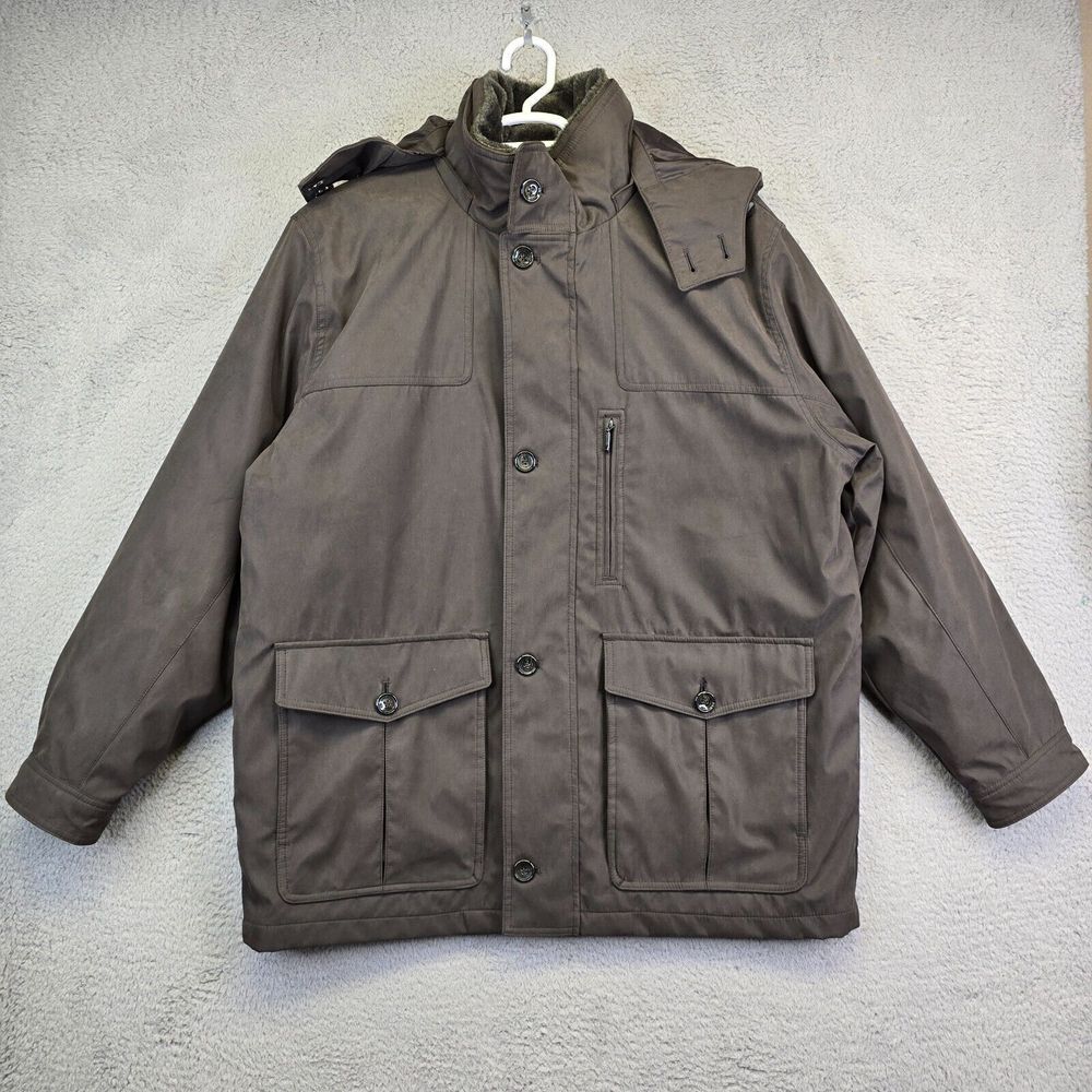 London Fog Chore‎ Jacket Men's XL Brown Barn Winter Coat Faux Fur Collar Hooded